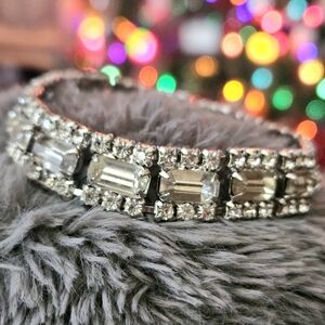 Mid-Century Rhinestone Bracelet Silver Tone Vintage 1950s Retro Antique Classic